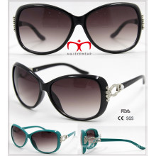 Neue Damen-Plastik-Sonnenbrille mit Metalldekoration (WSP601531)